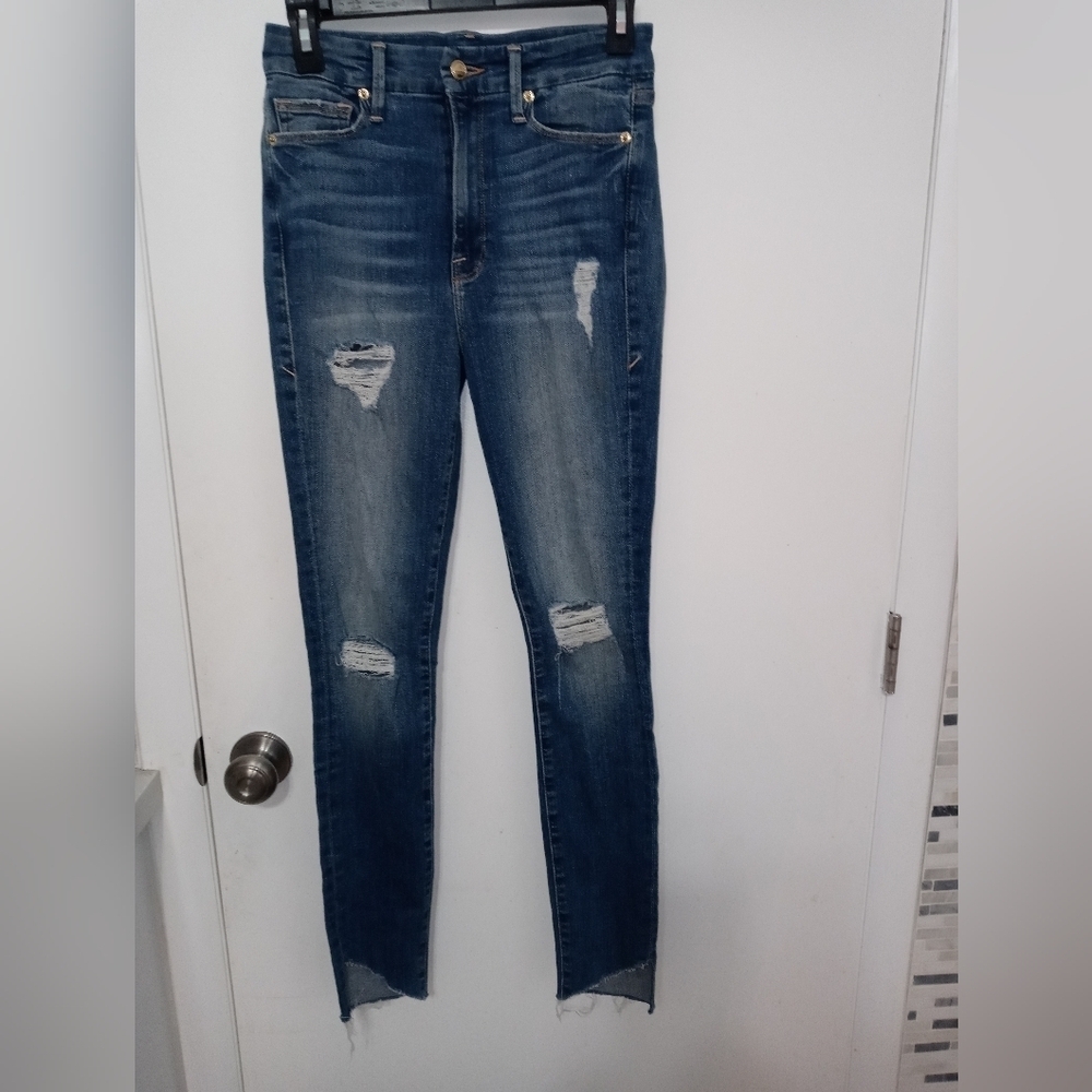 Good American Good Waist Distressed Skinny High rise Denim Jeans 4/27 BLUE092